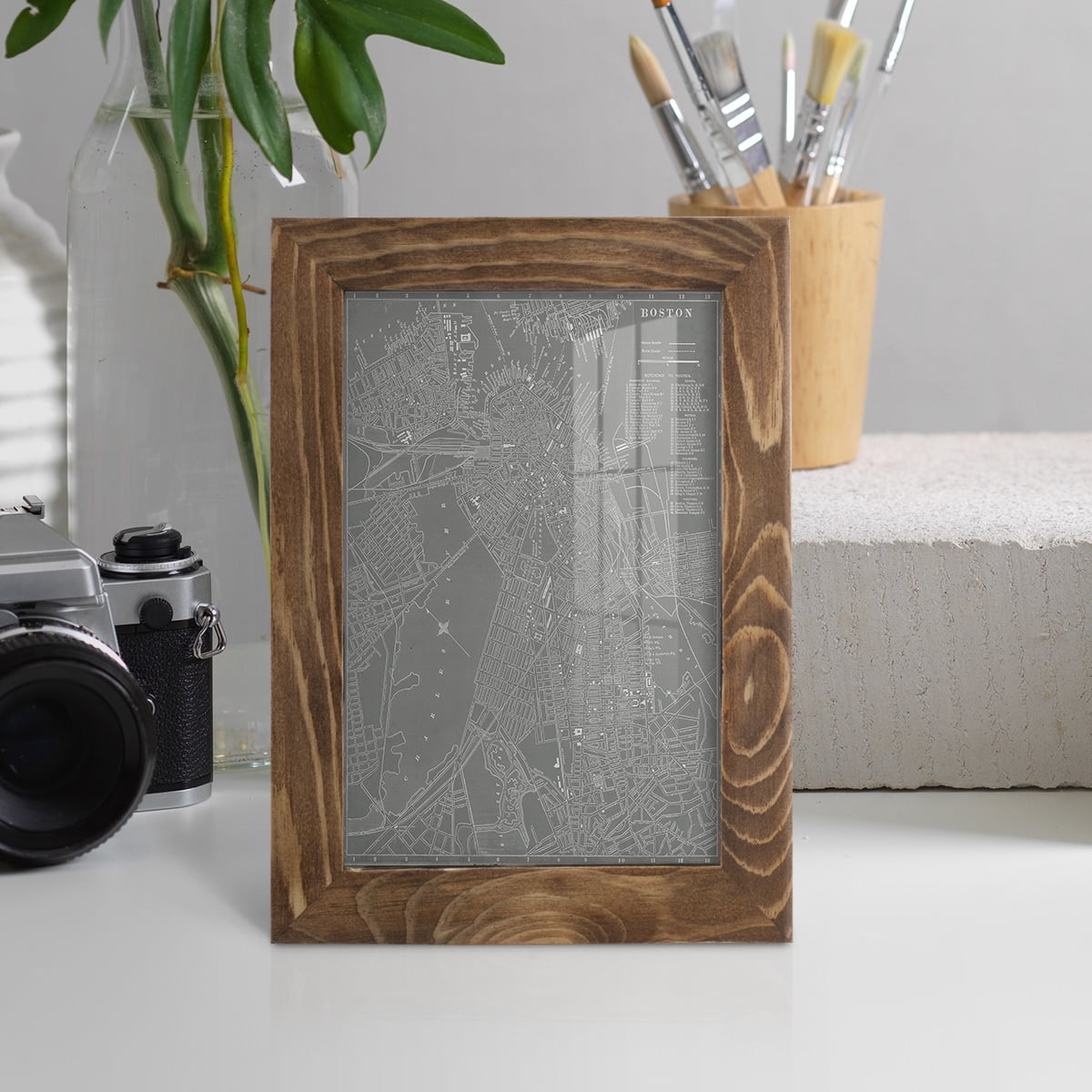City Map of Boston -Framed Print w/glass-Walnut