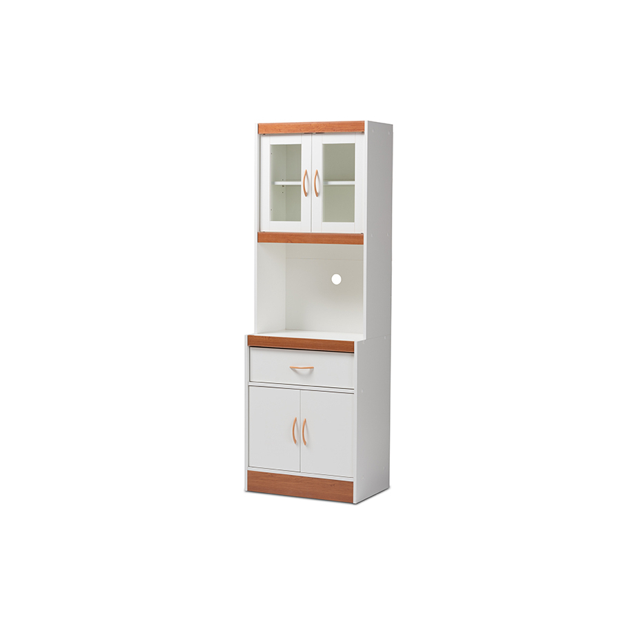 Baxton Studio Laurana White and Cherry Finished Kitchen Cabinet and Hutch - image 2 of 7