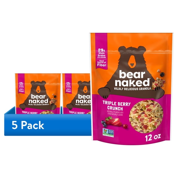 (5 pack) Bear Naked Triple Berry Crunch Granola Cereal, Good Source of Fiber, Whole Grain, 12 oz