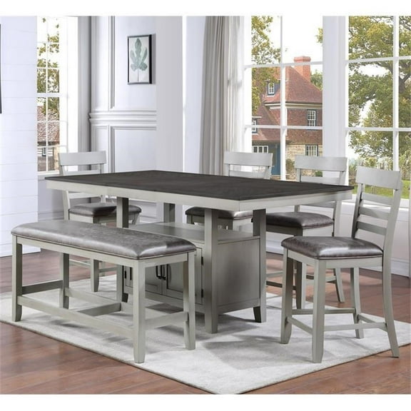 Bowery Hill Modern Stone Gray and Charcoal Wood 6-Piece Dining Set
