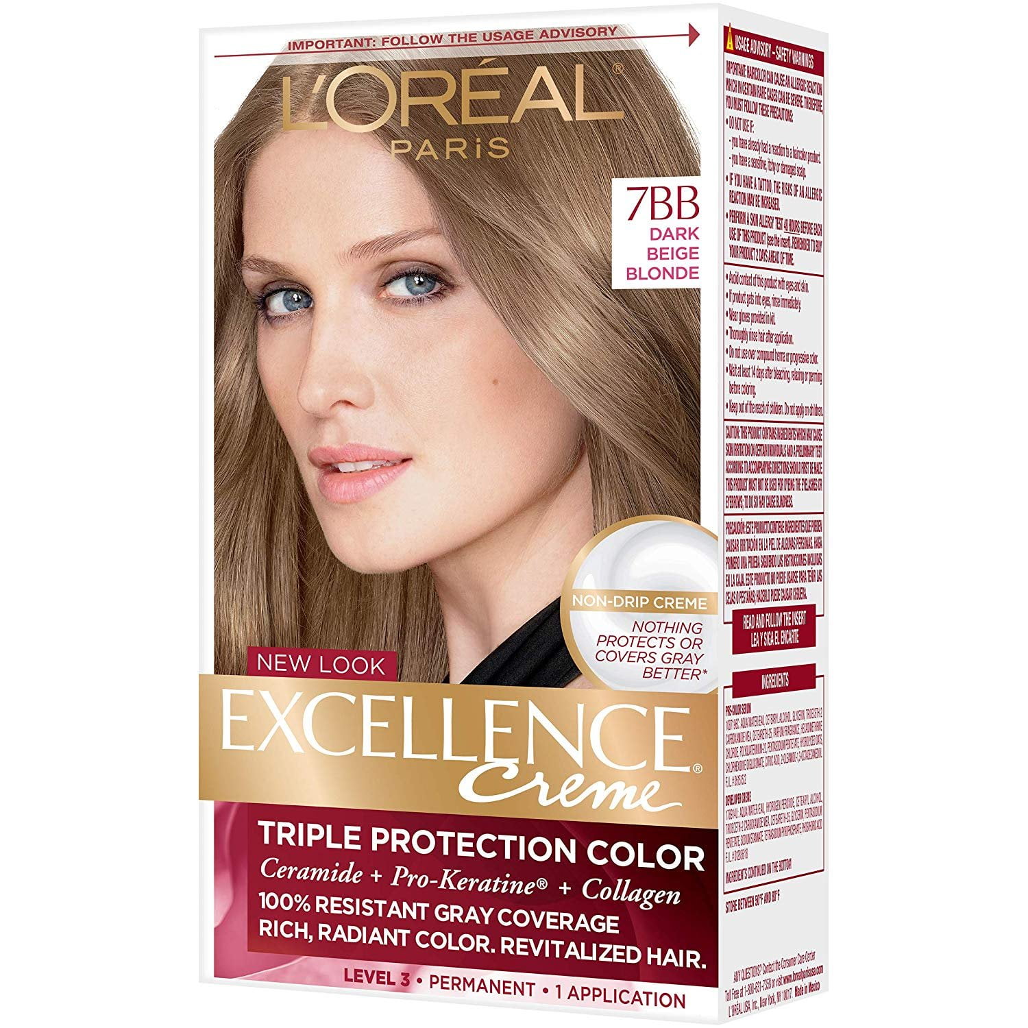 L'Oreal Paris Excellence Creme Permanent Hair Color, 7BB Dark Beige Blonde  