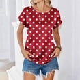 thumbnail image 3 of OIOLOYJM Womens Short-Sleeve Tops Polka Dot Satin Casual Shirts Spring Crewneck Loose Tunic Tops Vacation Work Clothes Red L, 3 of 6
