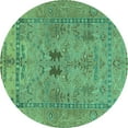 thumbnail image 1 of Ahgly Company Machine Washable Indoor Round Abstract Turquoise Blue Modern Area Rugs, 8' Round, 1 of 4