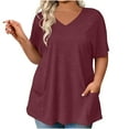 thumbnail image 3 of ZyeKqe Plus Size Tops for Women V Neck Loose Fitted Summer Casual Solid Color Oversized T Shirts with Pockets, 3 of 7