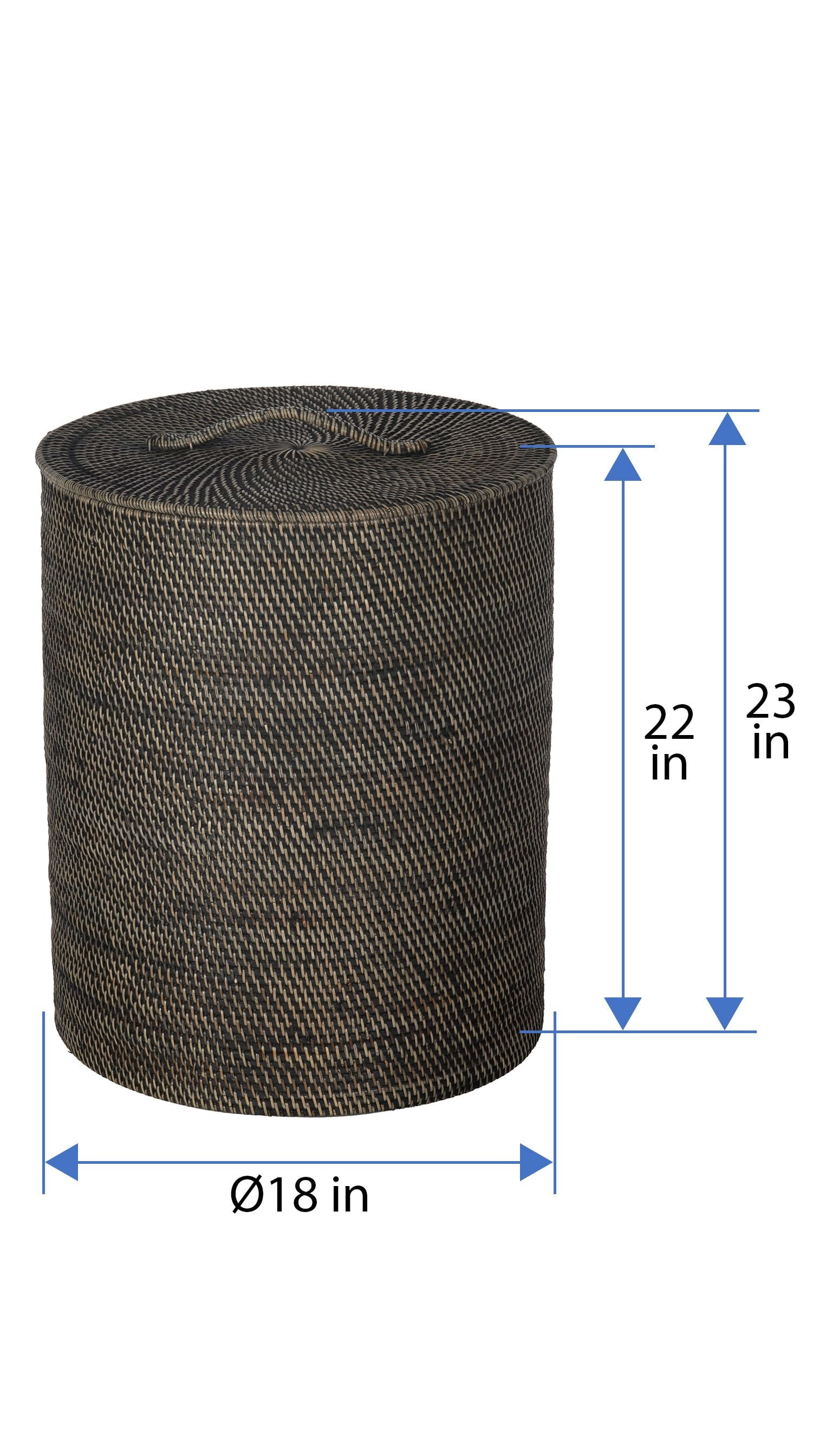 Kouboo Loma Round Rattan Hamper And Laundry Basket With Removable Liner, Handmade Wicker Laundry Basket With Lid, Honey Brown