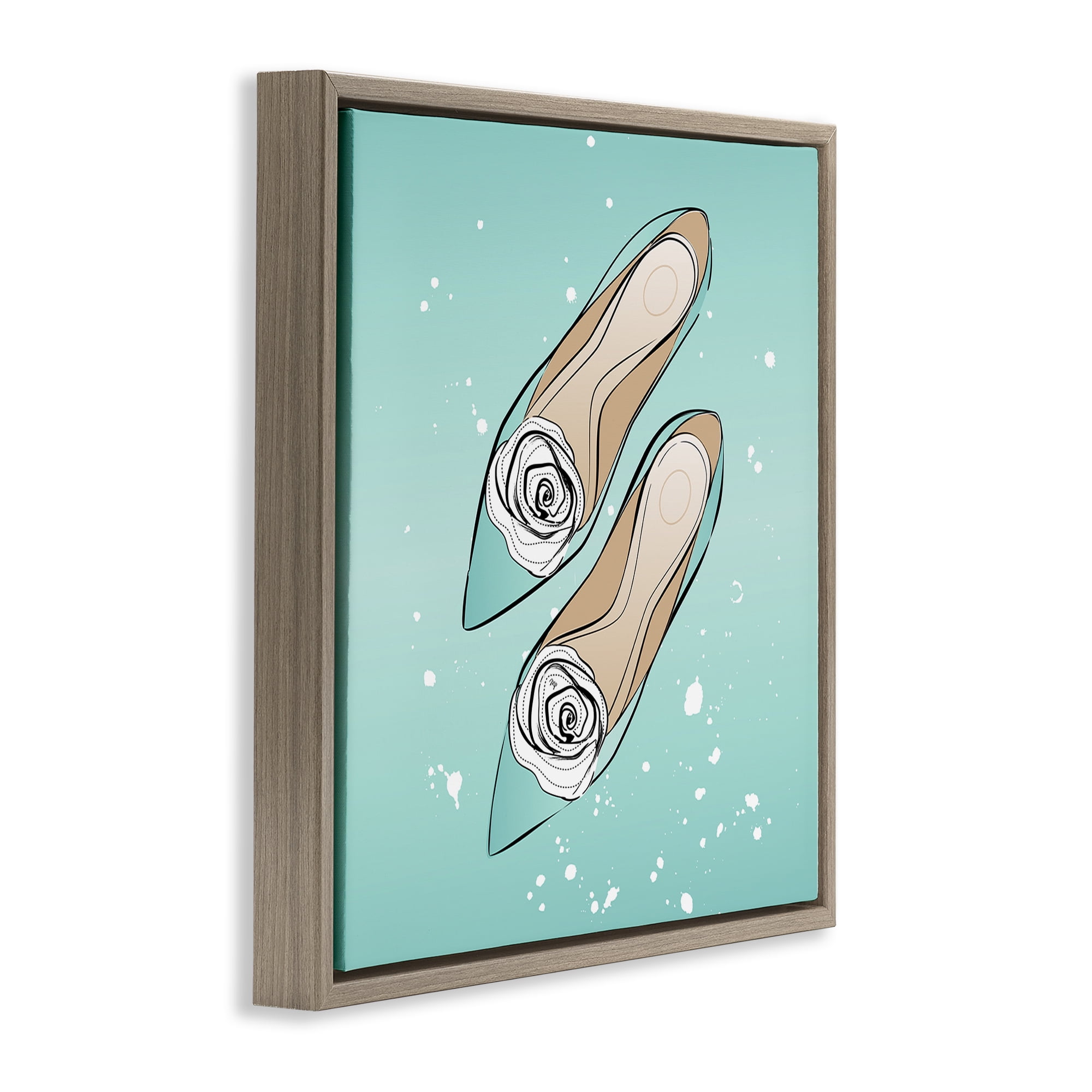 Stupell Industries Blue Shoes with Flowers Beauty & Fashion Painting Brown Floater Framed Art Print Wall Art, 18 x 18