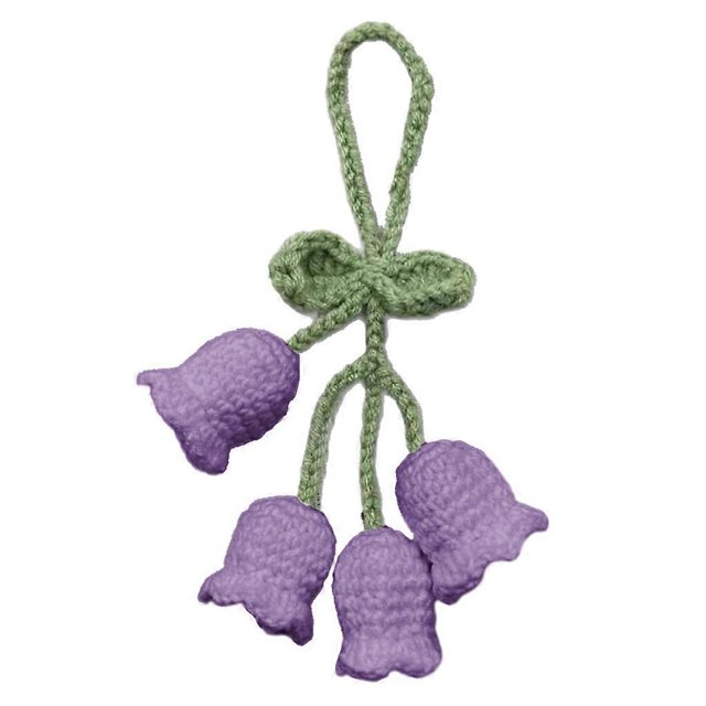 Colorful Handmade Knitted Wool Convallaria Majalis Charm Keychain Crocheted