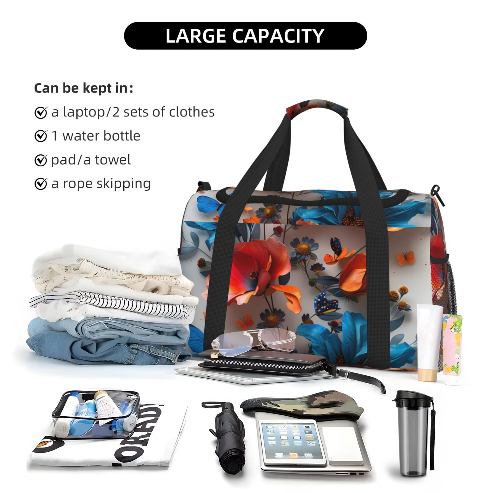 Fuzoiu 3D Butterfly Print Travel Duffle Bag,Carry On Tote Bags,Duffel Bag,Sport Gym Bag, Hospital Bag for Labor and Delivery, Overnight Bag,Luggage Bag