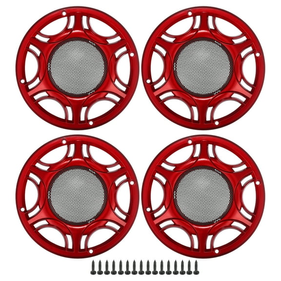 Unique Bargains 4 Pcs 6" Car Speaker Grills Cover Mesh Round Audio Subwoofer Protector with Mounting Screws Iron Red