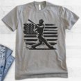 thumbnail image 2 of American Flag Baseball T-shirt, Unisex Women's Men's American Flag Baseball Batter Player Patriotic, Dark Heather Gray, Small, 2 of 6