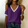 thumbnail image 3 of Cilsoka Lace Crochet Cold Shoulder Tops for Women Trendy Summer Short Sleeve Tunic Shirts Casual Loose Blouses, 3 of 6