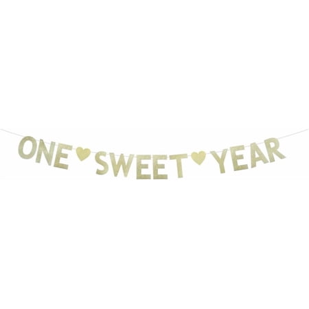 One Sweet Year Gold Glitter Banner First Birthday/Anniversary Party Bunting Sign Baby Shower Party Supplies Baby Boys Girls 1st Birthday Party Decorations
