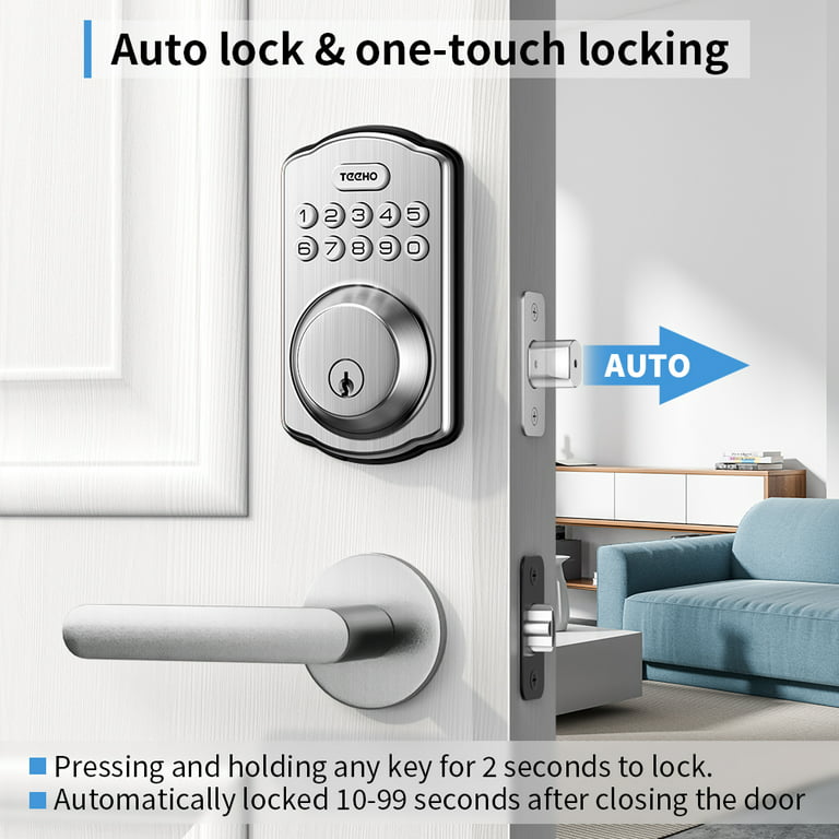 TEEHO Keyless Entry Keypad Smart Electronic Deadbolt Door Lock with Door  Knobs Handles for Front Door in Satin Nickel Finish