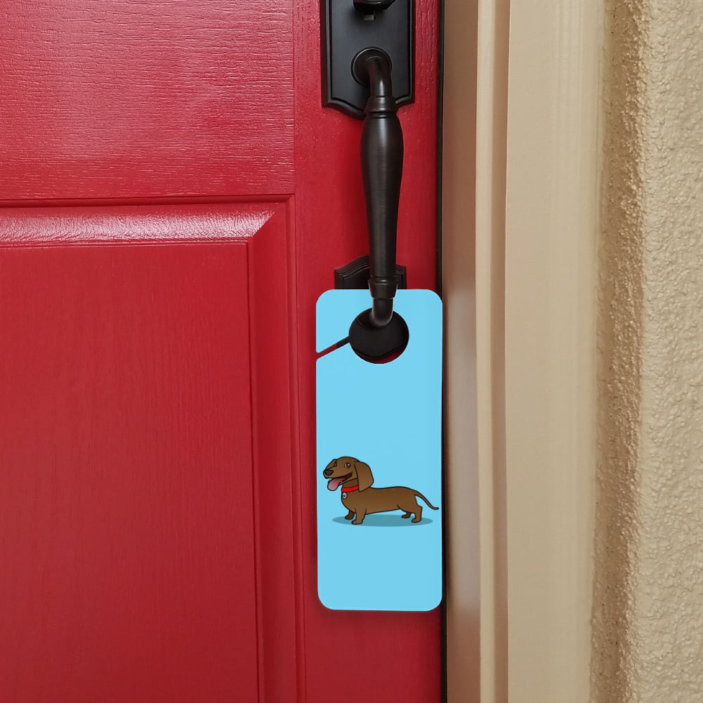 Dachshund Wiener Dog Cartoon Plastic Door Knob Hanger Sign 
