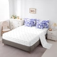 thumbnail image 5 of Feelyou Summer Palm Leaf Bedding Comforter Set 7 Pieces for Teens, Slate Blue Flower Floral Print Full Bedding Set, Plant Brotanical Reversible Fitted Sheet Flat Sheet, Microfiber Bedroom Decor, 5 of 8