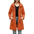 thumbnail image 2 of CFLVAEK Women's Long Rain Jackets Plus Size Drawstring Waisted Waterproof Hooded Trench Coat Outdoor Hiking Windbreaker with Pockets Orange L, 2 of 6