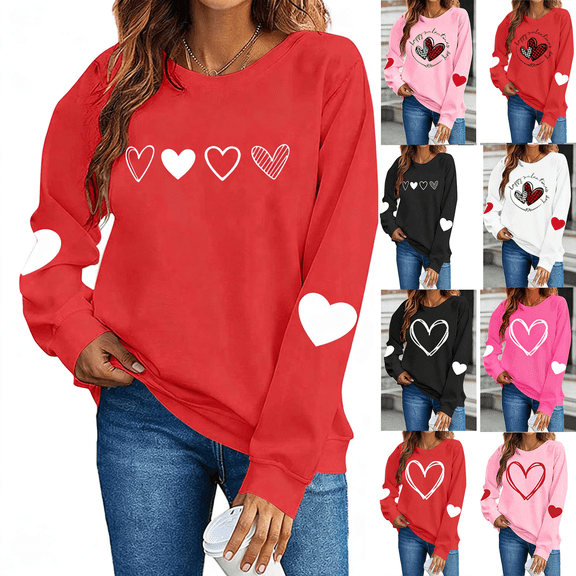 Royisotas Womens Sweatshirts Pullover Valentine's Days Tops Crew Neck Plus Size Love Heart Sweatshirts for Women Valentine