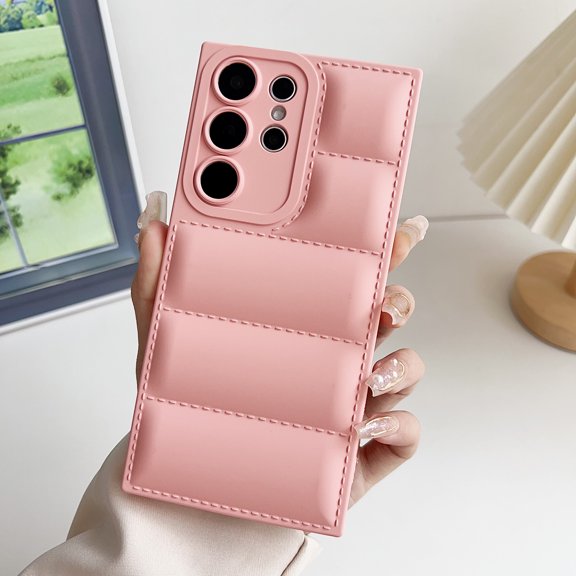 Compatible for Samsung Galaxy S25 Ultra Liquid Silicone Case, Flexible TPU Bumper Soft Gel Rubber Down Jacket Cover, Shockproof Protective Slim Phone Case for Samsung Galaxy S25 Ultra, Pink