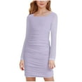 thumbnail image 2 of Tranfacy Robe d'Été pour Filles, Enfants, Manches Longues, Couleur Unie, Col Rond, Robe Décontractée Trapèze pour Préados, 2 of 6