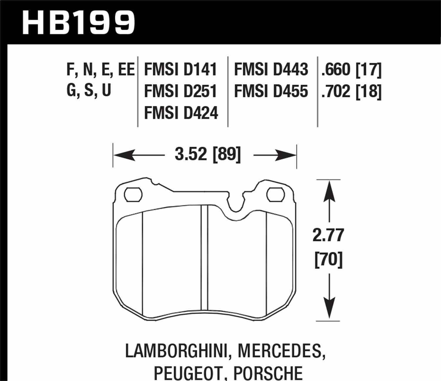Hawk 86-89 Mercedes 560SL / 77-88 Porsche 924 / 78-81 928 / 83-89 944 DTC-70 Front Race Brake Pads Fits select: 1986-1989 MERCEDES-BENZ 560, 1981-1987 PEUGEOT 505