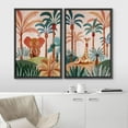 thumbnail image 3 of IDEA4WALL Framed Canvas Print Wall Art Set Elephant & Giraffe in Tropical Jungle Safari Digital Art Decorative Bohemian Colorful Chic Artwork for Living Room, Bedroom, Office - 16"x24"x2 Black, 3 of 5
