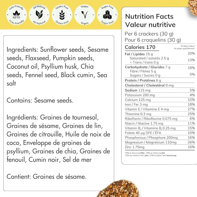Super Seed Crackers, Gluten Free & Keto Friendly Healthy Snacks, Vegan, Zero Sugar, Paleo & Diabetic Friendly, Nut Free, 20g High Protein, 18g High Fiber, 3.56oz Each, 4-pack, Fennel & Black Cumin