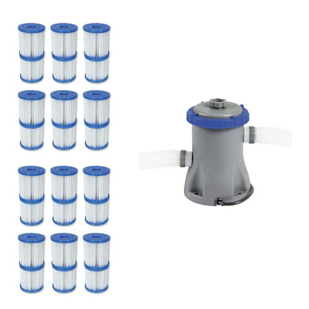 Bestway Type V/K 330 GPH Filter Cartridge (12 Pack) + Filter Pump (Best Way To Flush Out Your System)