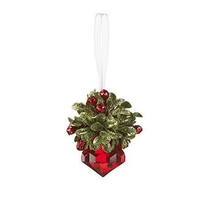 GANZ 2.5" Kyrstal Kiss Ball Ornament, Tiny Mistletoe Jewel, Red - Wedding Acrylic Kissing Crystal- KK235