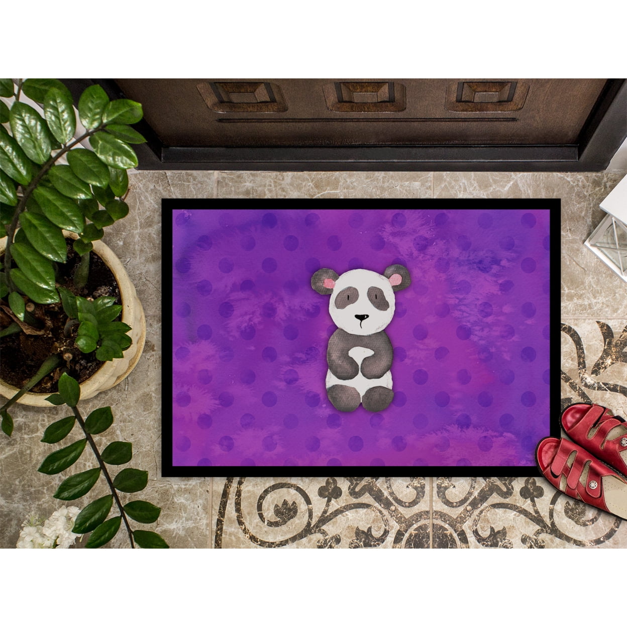 Polkadot Panda Bear Watercolor Door Mat