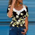 thumbnail image 2 of Blusa informal de manga corta con cuello en V y encaje con hombros descubiertos para mujer OAVQHLG3B Store  lin121212, 2 of 5