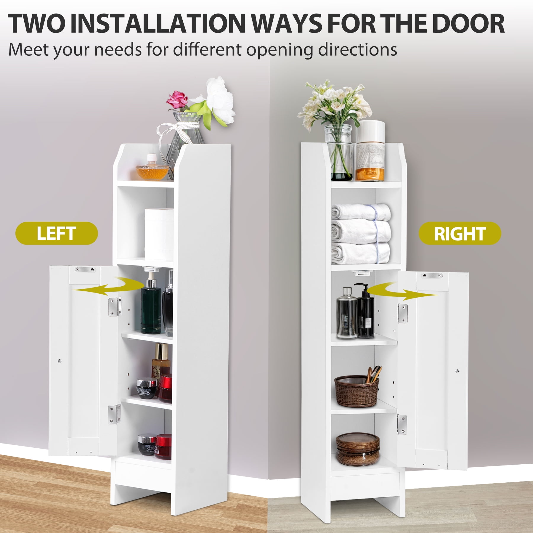 HomGarden 5-Shelf Narrow Corner Bathroom Cabinet Small Storage Organizer W/Adjustable Shelves for Bathroom, Living Room, Small Spaces, White