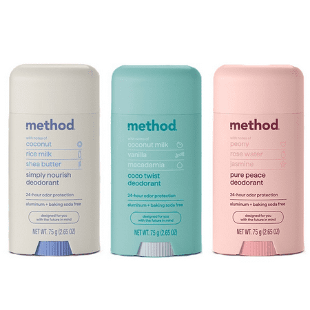 Method Aluminum & Baking Soda Free Deodorant Variety Pack (pure peace, coco twist, simply nourish scents)