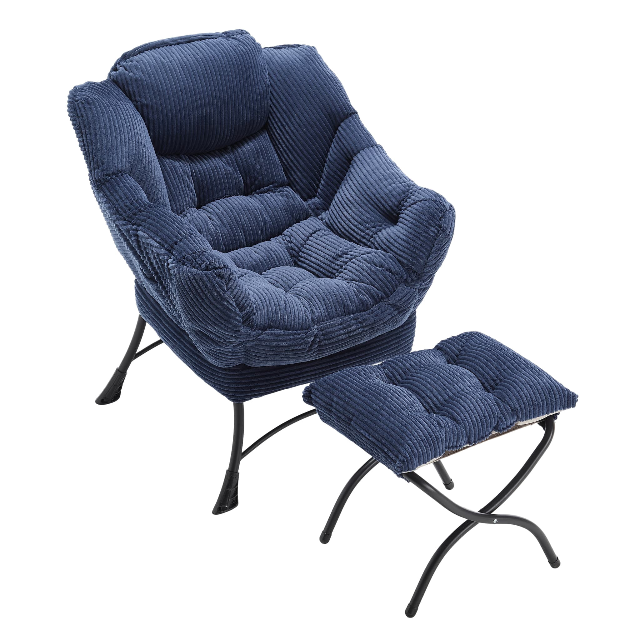 Aukfa Lounge Accent Chair with Ottoman, Lazy Chair Armchair Upholstered Sofa Chair,Navy