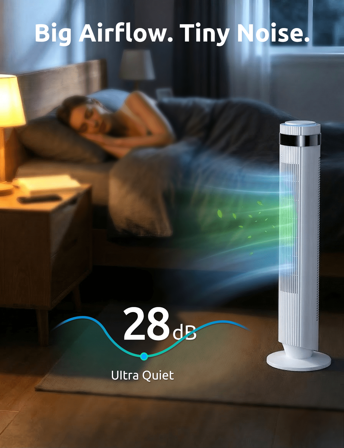 35" Bladeless Tower Fan - Ultra-Quiet 28dB for Bedroom Sleep 25 ft/s High Velocity Cooling w/ Remote 64° Wide Oscillation, 12H Timer, 5 Speeds, 4 Modes LED Display Standing Floor Fan - White