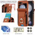 thumbnail image 2 of Decase Fashion Hybrid Case Compatible with Samsung Galaxy Z Flip 5 Wallet Cover with Ring Crossbody Wrist Strap Lanyard Credit Card Holder Slot Fits for Samsung Galaxy Z Flip 5 Women Men,Brown, 2 of 7