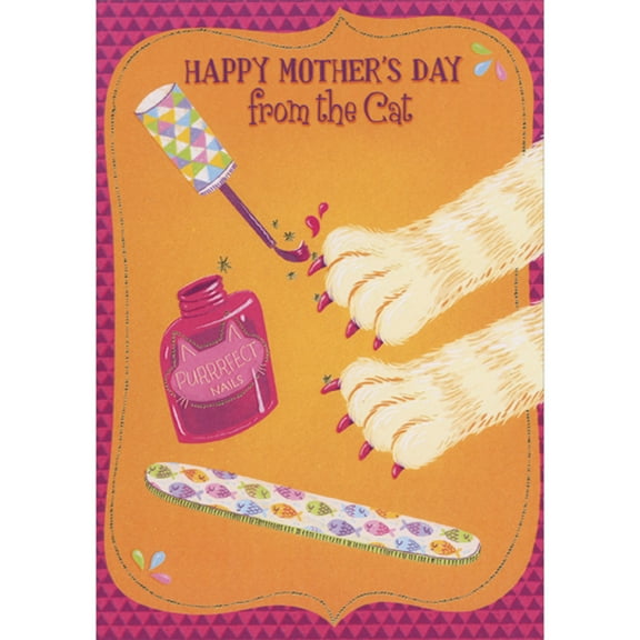 Designer Greetings Cat Paws, Pink Nail Polish and Emery Board Mother's Day Card from the Cat