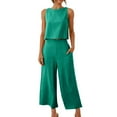thumbnail image 2 of GEWSEY 2 Piece Sets for Women Summer Cruise Essentials 2025 Travel Outfits Vacation Fashion Lounge Set Sleeveless Matching Set Clothing Wide Leg Crop Pants Airport Loungewear M (Green, XXL), 2 of 6