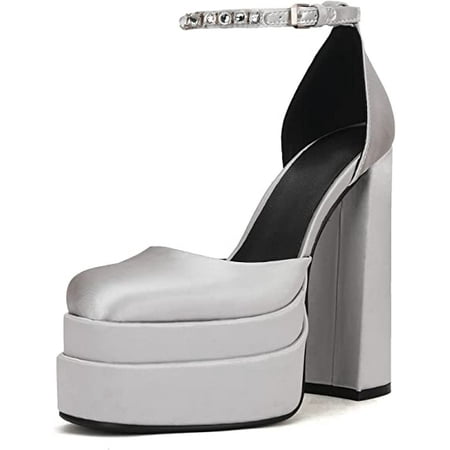 

THESHY Womens Platform Chunky High Block Heels Ankle Strap Buckles Wedge Dress Pumps Fashion Shoes for Women