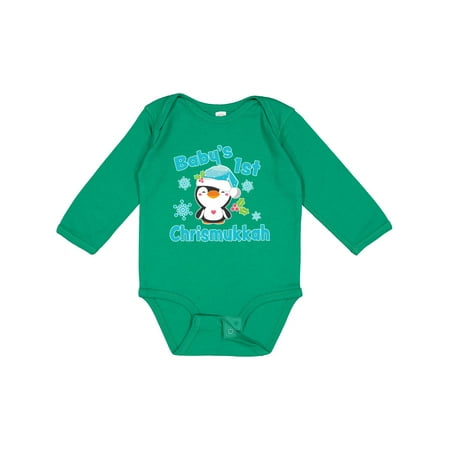 

Inktastic Baby s 1st Chrismukkah with Cute Baby Penguin and Snowflakes Gift Baby Boy or Baby Girl Long Sleeve Bodysuit