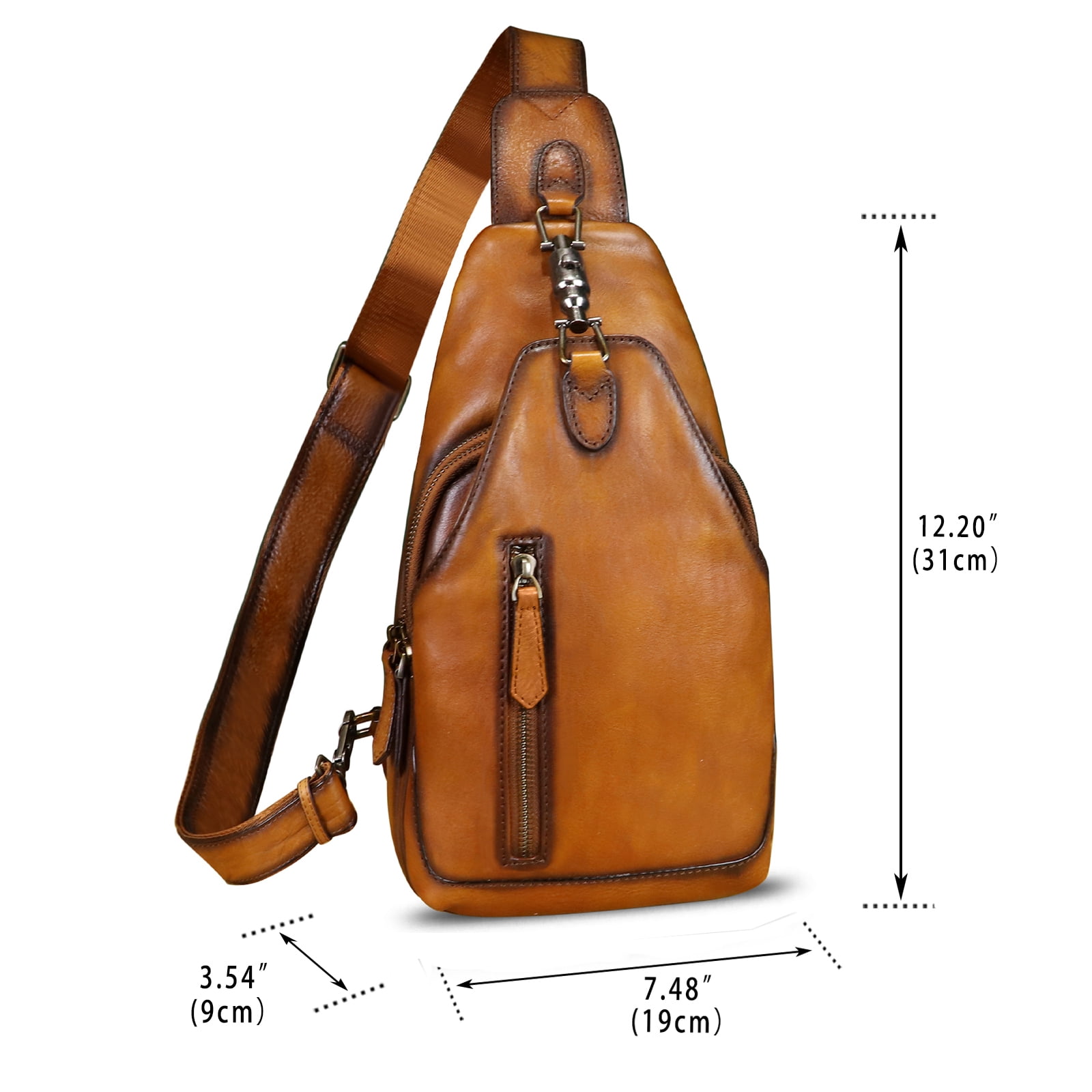 Genuine Leather Sling Bag for Women Men Retro Sling Backpack Purse Crossbody Bag