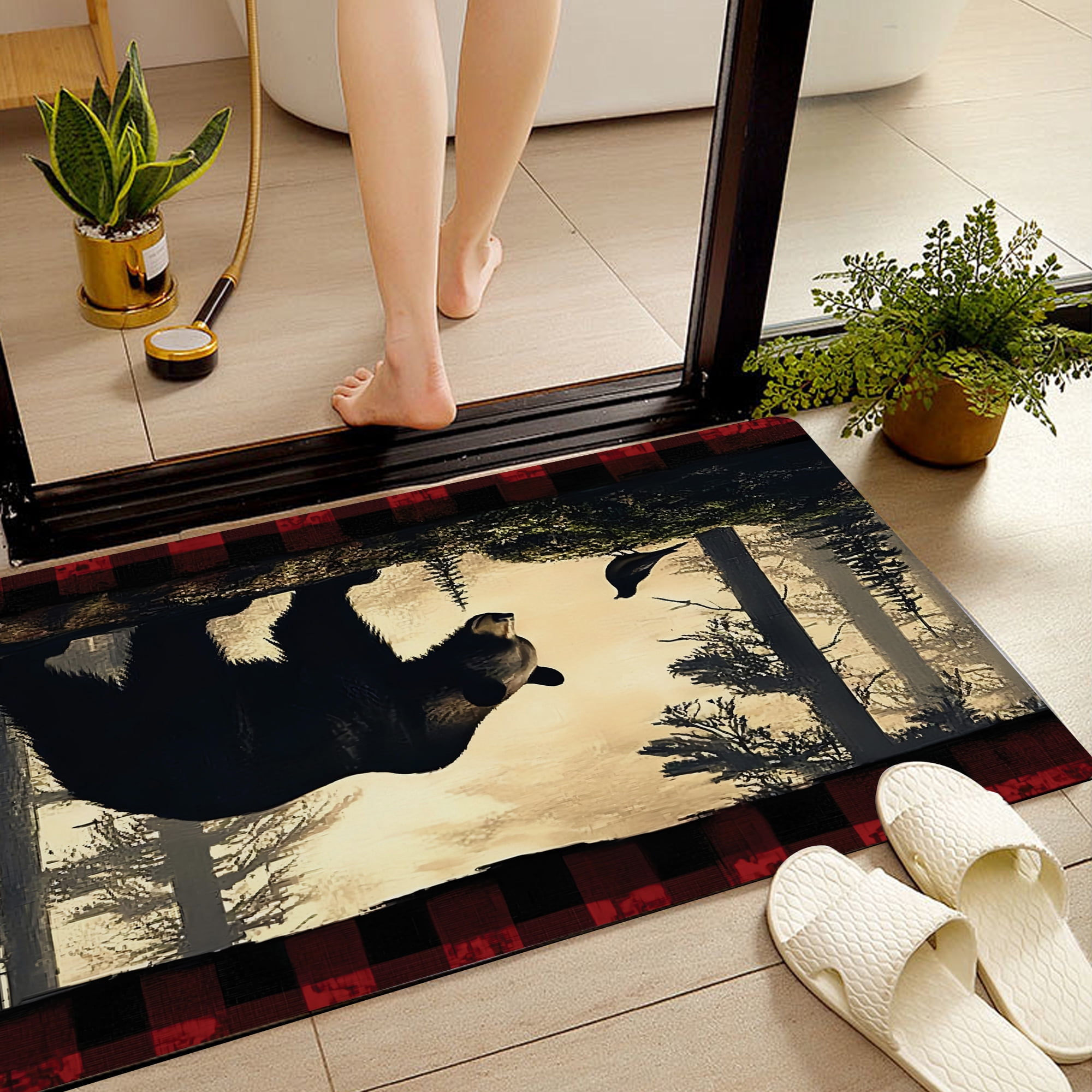 JML Doormat, Non-Slip Indoor Outdoor Rug Mats for Porch Entry Way, Floor Mat for Bathroom/Kitchen, (16"x24") - Bear and Bird