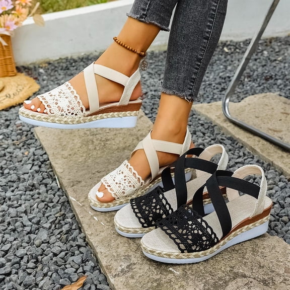 Eltusu Women Espadrilles Wedge Sandals, Ankle Strap Open Toe No Slip Summer Platform Shoes 40 Size 7.5