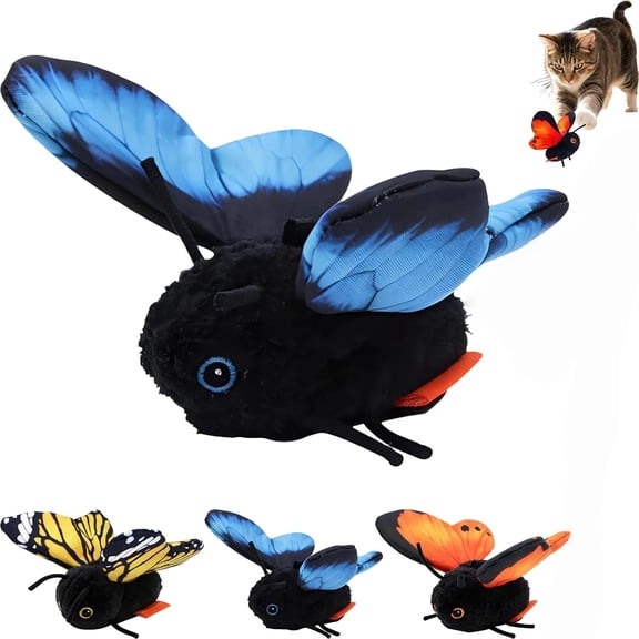 Smart Sensing Flapping Butterfly Cat Toy, Touch Activated 3 Modes Realistic Wings USB Rechargeable Washable Cover Adjustable Cord Indoor Hanging Chase Play