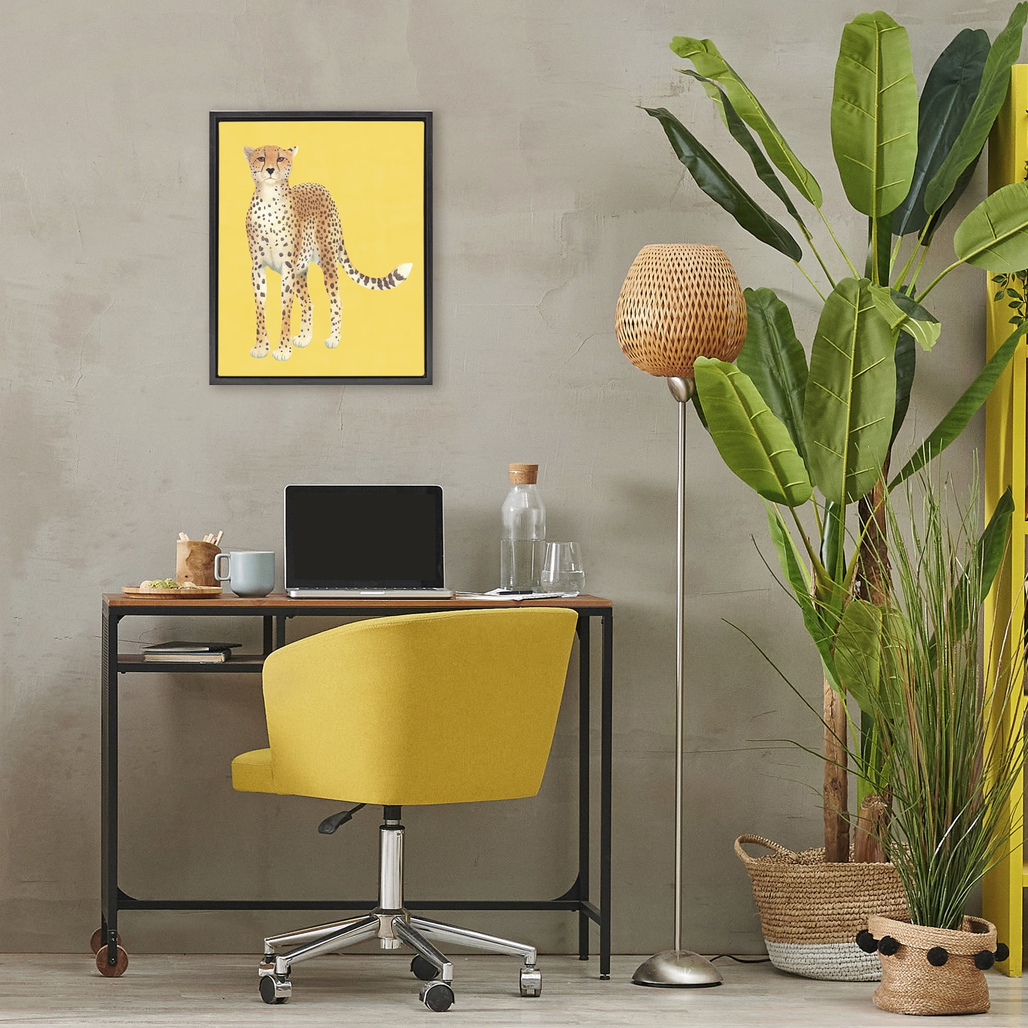 Stupell Industries Exotic Cheetah over Yellow Black Framed Floater Canvas Wall Art, design by Karolina Sato