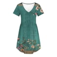 thumbnail image 6 of Smsaxvxz Women's Summer Dress Fashion Floral Printed V Neck Short Sleeve Sundress Casual Loose Flowy Hem Knee Length T-Shirt Dress Multicolor 01 M, 6 of 7