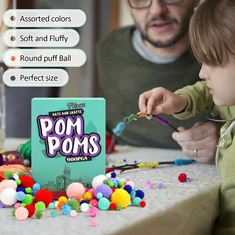 900 PCS Pom Poms, Multicolor Bulk Pom Poms Arts and Crafts, Soft and Fluffy  Craft Pom Poms, Assorted Sizes Pompoms, for Arts and Craft Making  Decorations 
