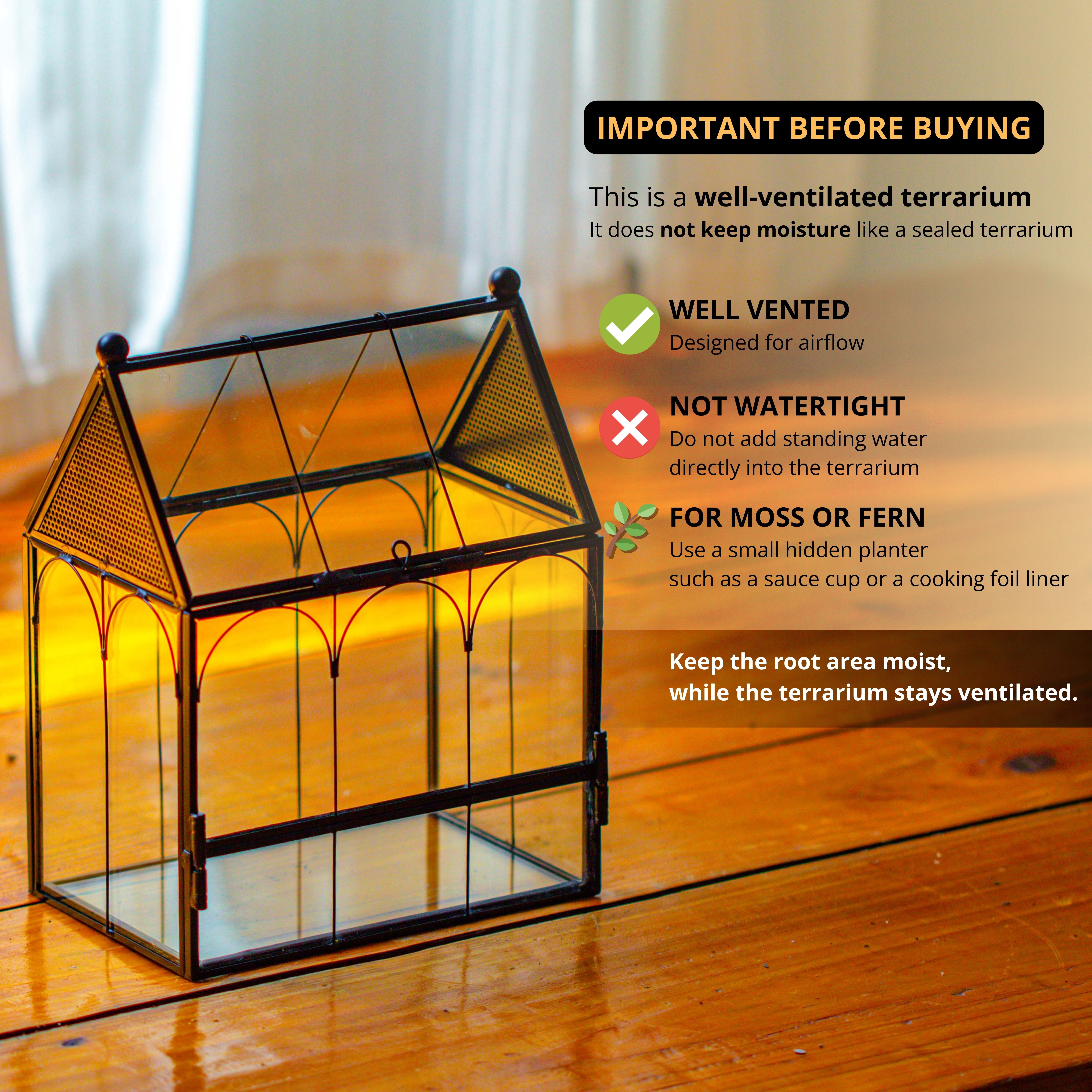 NCYP Small House Shaped Spider Enclosure Terrarium with Mesh, and Front Opening Door, Stainless Steel and Glass, Jumping Spider Small Insect Habitat, Terrarium Only