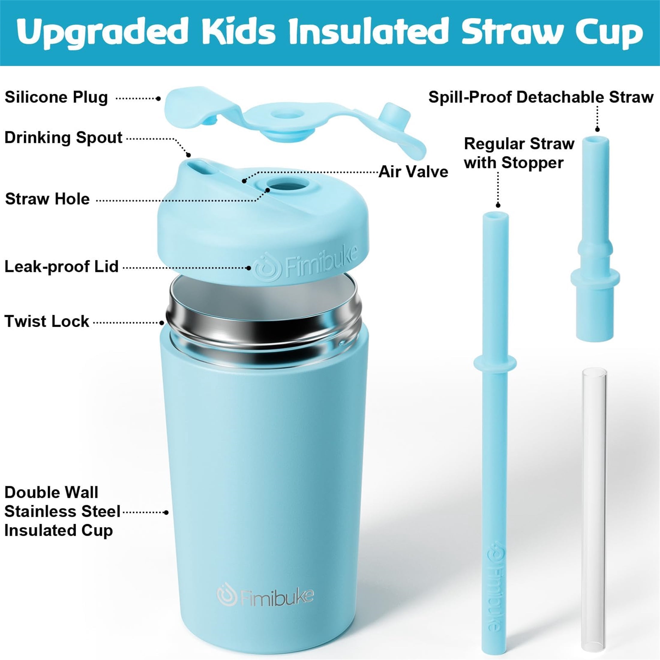 2-Pack 10 OZ Kids Spill Proof Cups with Straws and Lids, Kid Insulated Tumbler Stainless Steel Sippy Cup for Girl Boy, Blue & Mint Green