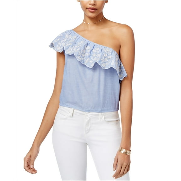 American Rag Womens Lined Floral Ruffled Pullover Blouse, Blue, Medium