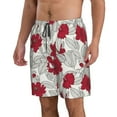 thumbnail image 2 of Naloa Leaves And Anemone Flowers In Red Grey Men's Beach Shorts, Surfing shorts, Swim trunks, Quick Dry Swim Trunks for Surfing Beach Fun - 3X-Large, 2 of 9